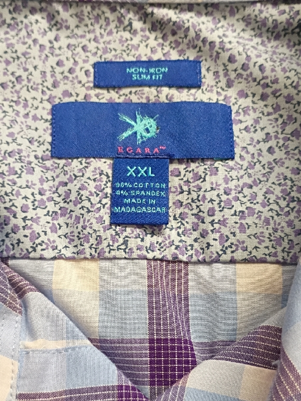 Egara XXL Slim Fit Button-Up Shirt in Blue and White Microprint LOT OF 2 SHIRTS - Picture 3 of 10